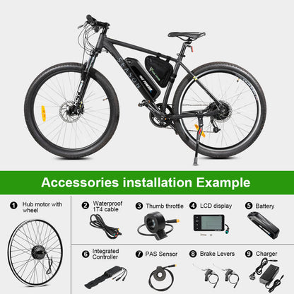 E-Bike Conversion Kit 36V 250W 26" Rear Motor Kit for Cassette with 36V 13Ah Battery and Charger