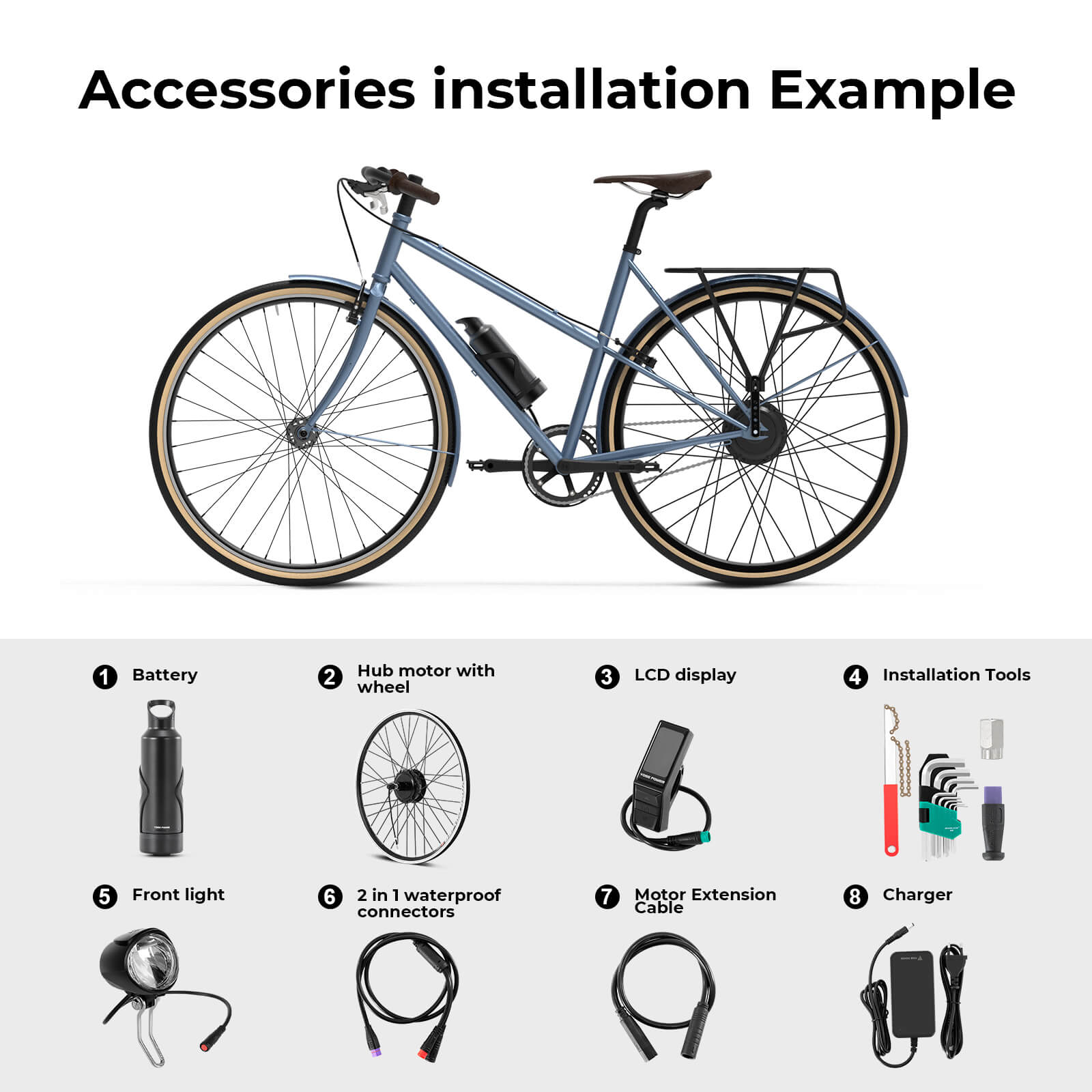 E-Bike Umbausatz 36V 250W 27,5" Hinterrad Kassettenmotor Kit mit 36V 7Ah Flaschenakku Samsung Zellen und integriertem Drehmoment PAS Sensor A3pro