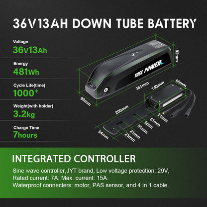 E-Bike Conversion Kit 36V 250W 27.5" Rear Motor Kit for Cassette with 36V 13Ah Battery and Charger