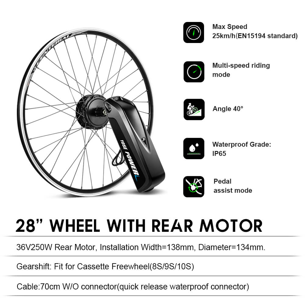 E-Bike Conversion Kit 36V 250W 28"/700C Rear Motor Kit for Cassette with 36V 13Ah Battery and Charger