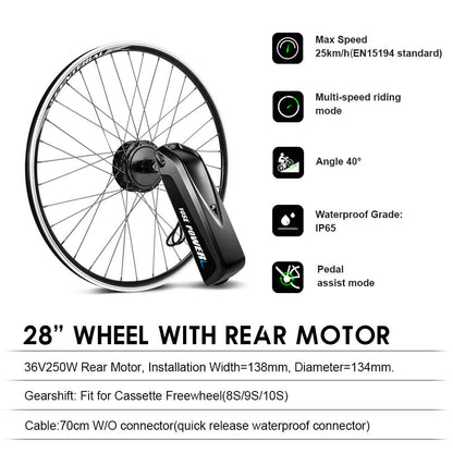 E-Bike Conversion Kit 36V 250W 28"/700C Rear Motor Kit for Cassette with 36V 13Ah Battery and Charger