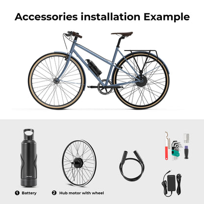 E-Bike Conversion Kit 36V 250W 28" Rear Cassette Motor Kit with 36V 7Ah Bottle Battery Samung Cell and Integrated Torque PAS Sensor Model A3
