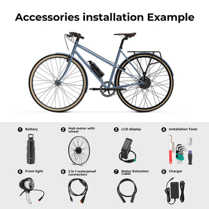 E-Bike Conversion Kit 36V 250W 28" Rear Cassette Motor Kit with 36V 7Ah Bottle Battery Samung Cell and Integrated Torque PAS Sensor Model A3pro