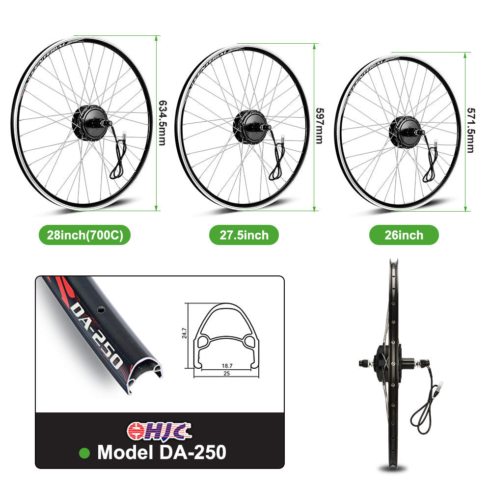 E-Bike Umbausatz 36V 250W 28" Heckmotor Kit für Schraubkranz mit 36V 18Ah Akku und Ladegerät Elektrofahrrad Conversion Kit