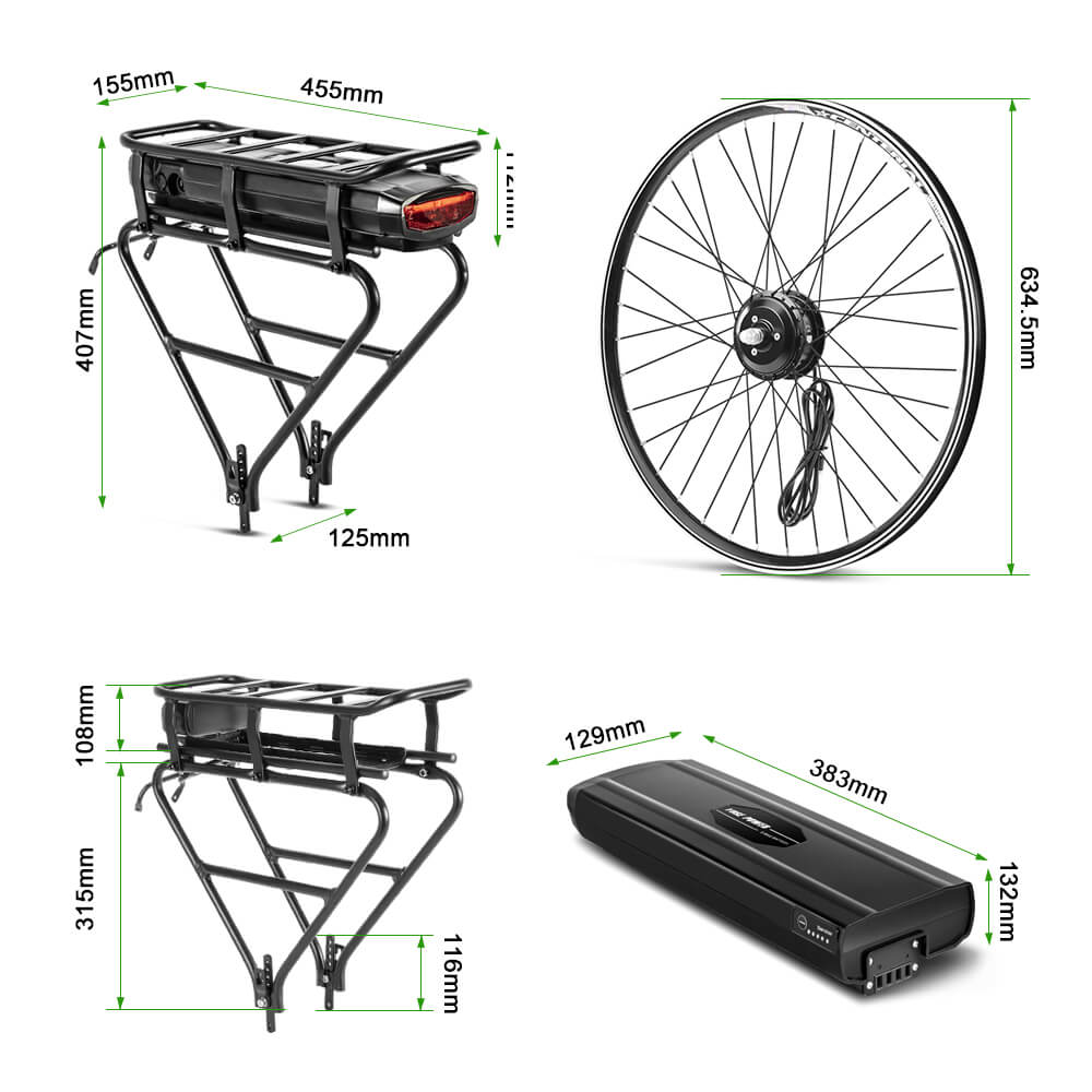 Parameters of wheel hub, battery, rear seat frame, rear seat frame with battery