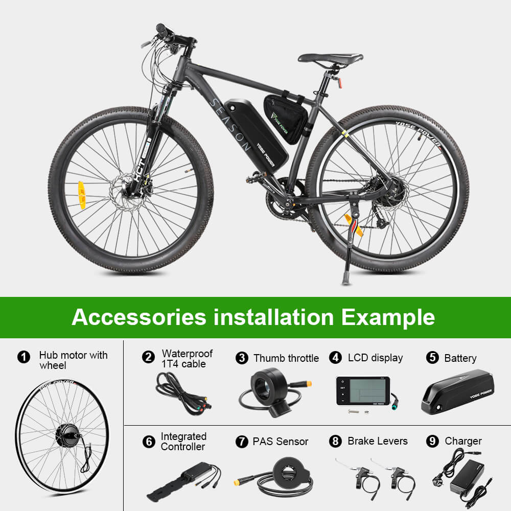 E-Bike Conversion Kit 36V 350W 26" Rear Motor Kit for Cassette with 36V 18Ah Battery and Charger