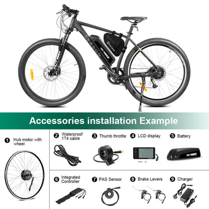 E-Bike Conversion Kit 36V 350W 26" Rear Motor Kit for Freewheel with 36V 13Ah Battery and Charger