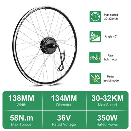 E-Bike Conversion Kit 36V 350W 28"(700C) Rear Cassette Motor Bicycle Hub Motor Conversion Kit