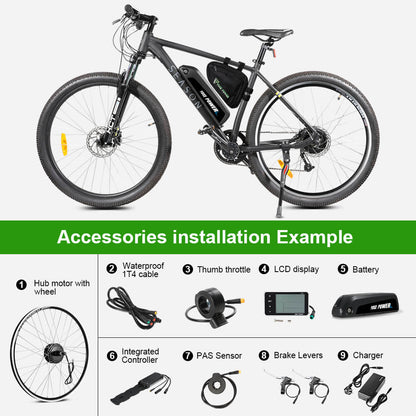 Kit de conversion pour vélo électrique 36V 350W 28" (700C) Kit moteur arrière pour cassette avec batterie 36V 13Ah et chargeur