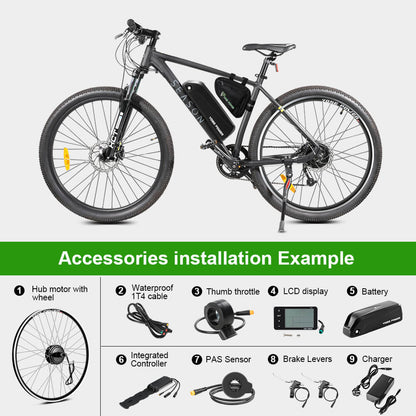 Kit de conversion pour vélo électrique 36V 350W 28"(700C) Kit moteur arrière pour cassette avec batterie 36V 18Ah et chargeur