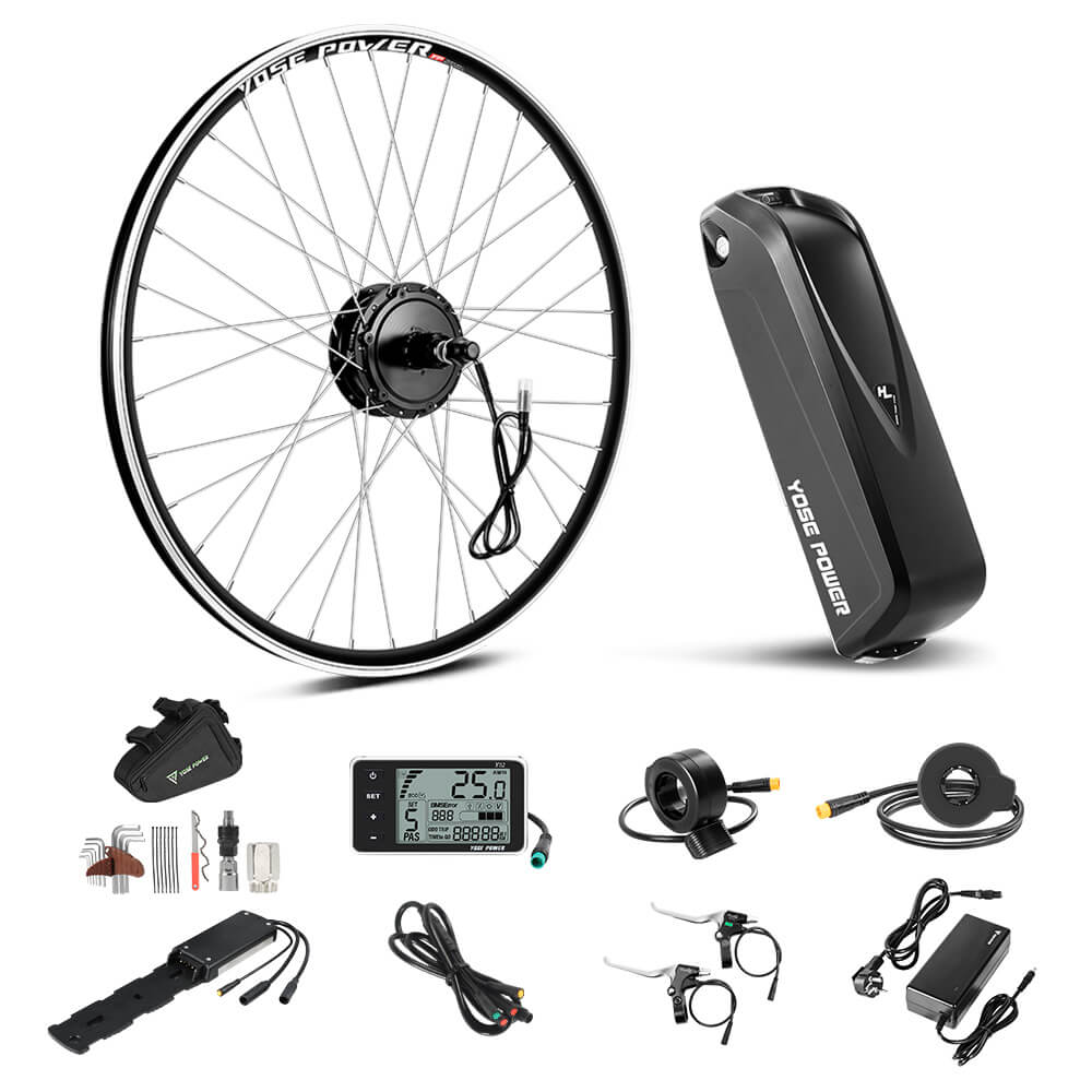 Kit de conversión de bicicleta eléctrica Kit de motor trasero de 36V 350W 26"/28" para casete con batería de 36V 18Ah y cargador