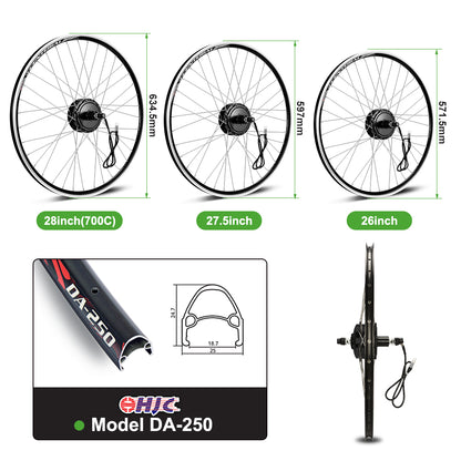 E-Bike Umbausatz 36V 350W 26"/28" Heckmotor Kit für Kassette mit 36V 18Ah Akku und Ladegerät