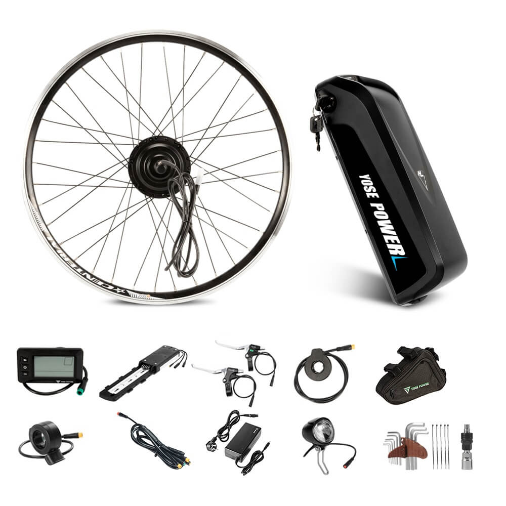 Kit de conversion de vélo électrique 36V250W Kit de moteur avant noir 26 "/ 28" (700C) & HL1 36V15.6Ah Kit de conversion de moteur de moyeu de batterie DIY