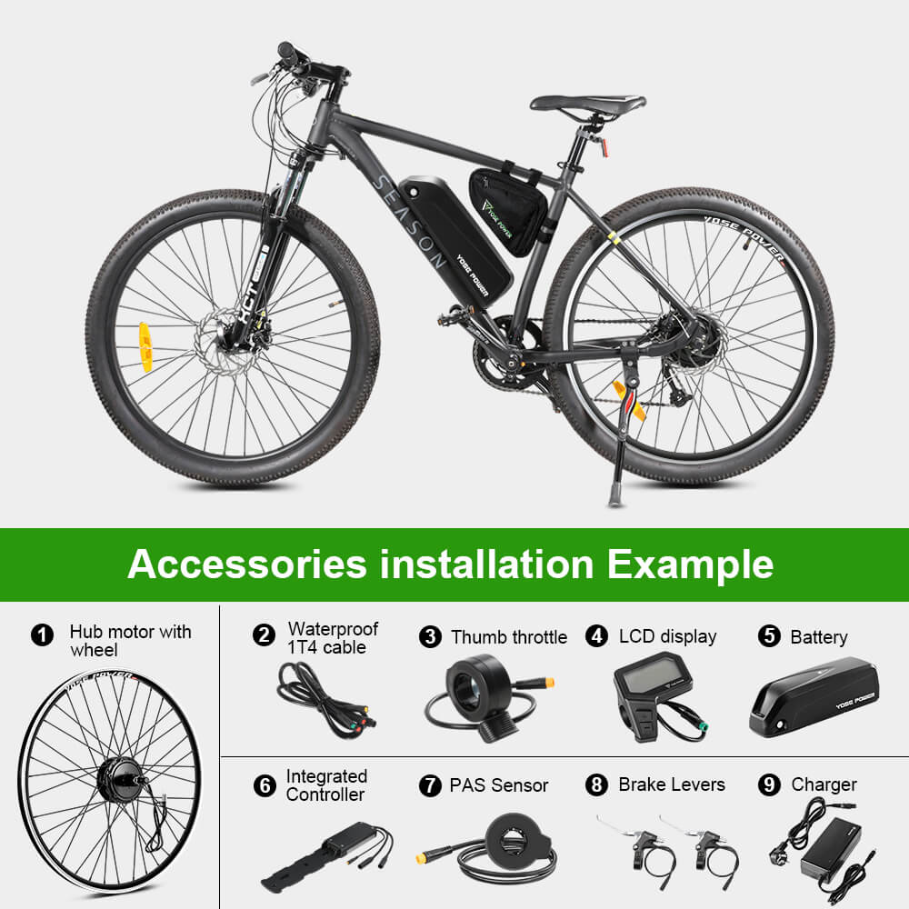 E-Bike Conversie Kit 36V 250W 28" Achter Motor Kit voor Cassette met 36V 18Ah Accu en Oplader