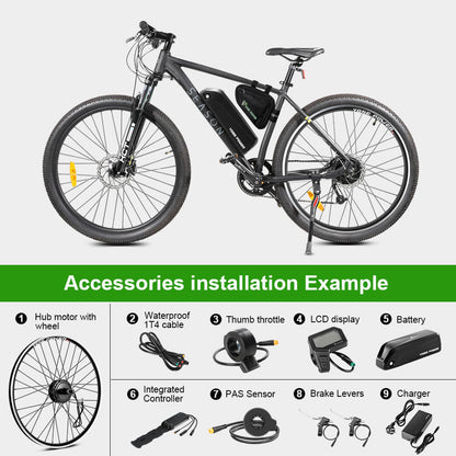 E-Bike Conversie Kit 36V 250W 28" Achter Motor Kit voor Cassette met 36V 18Ah Accu en Oplader