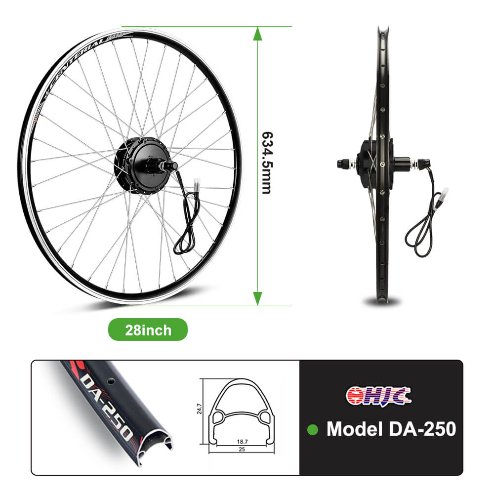 E-Bike Conversie Kit 36V 250W 28" Achter Motor Kit voor Cassette met 36V 18Ah Accu en Oplader