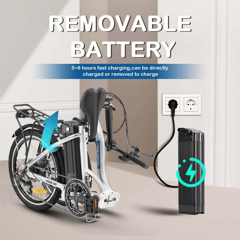 Folding E-Bike, removable battery that charges via socket