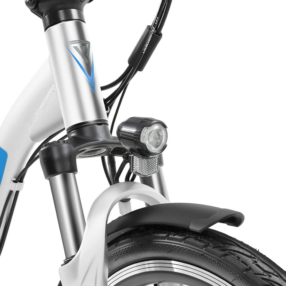 White Folding-E-Bike, headlights