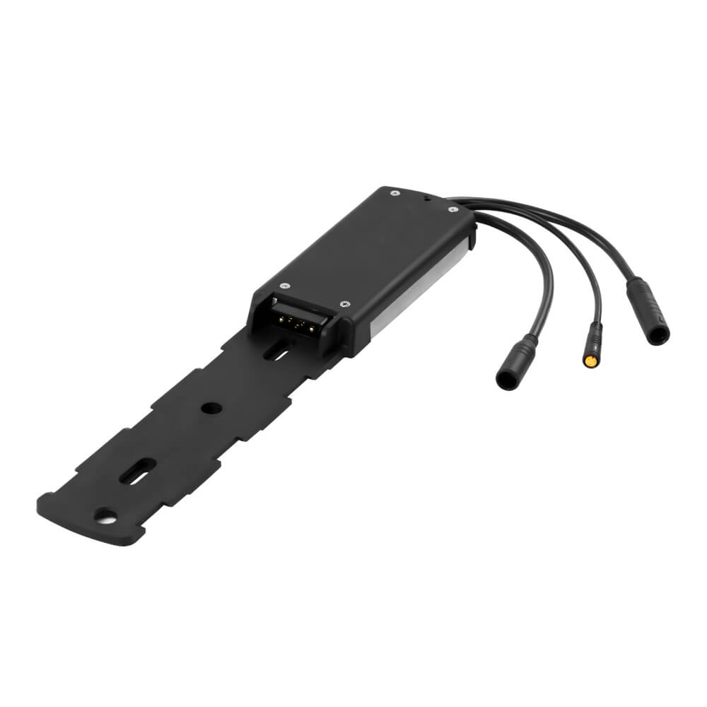 Black battery holder with three cables