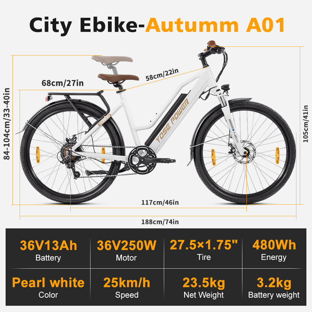 Yose Power City E-Bike with Speed Pedal Sensor Autumn A01