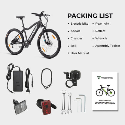 Yose Power Mountain E-Bike with Speed Pedal Sensor Summer B01 BLK