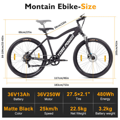 Yose Power Mountain E-Bike with Torque Sensor Summer B01-T BLK