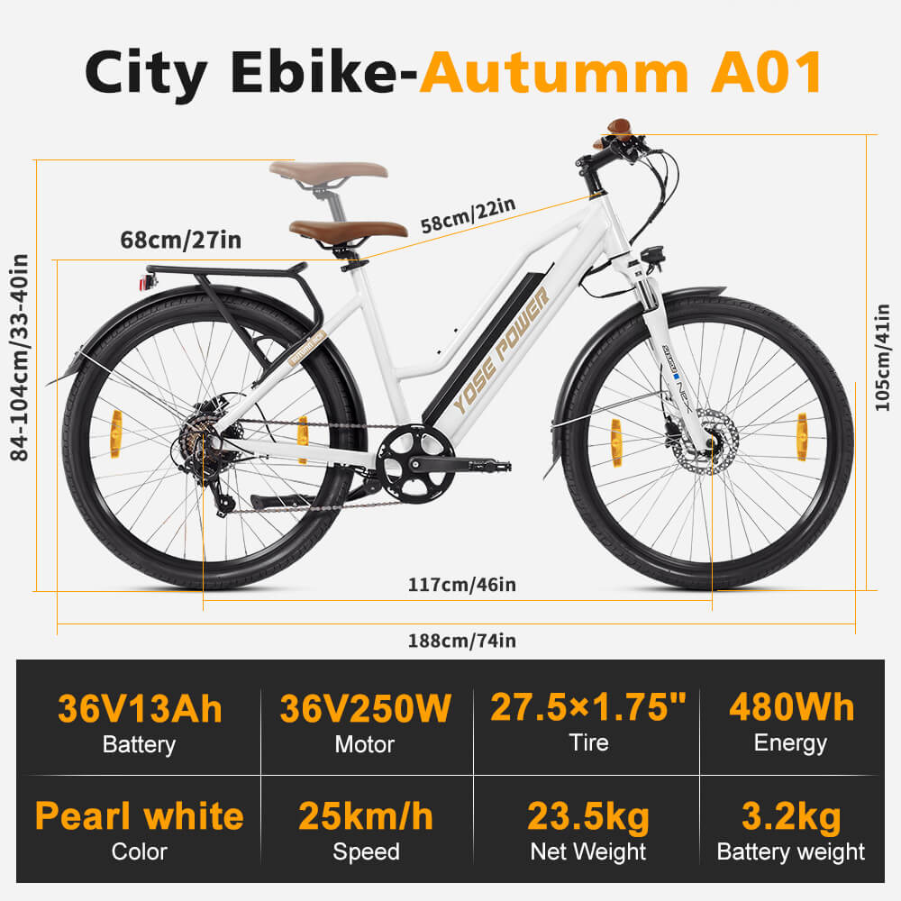 Yose Power City E-Bike with Torque Pedal Sensor Autumn A01-T