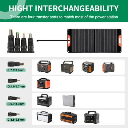 Four transfer ports for Foldable Solar Panel to match most portable power stations