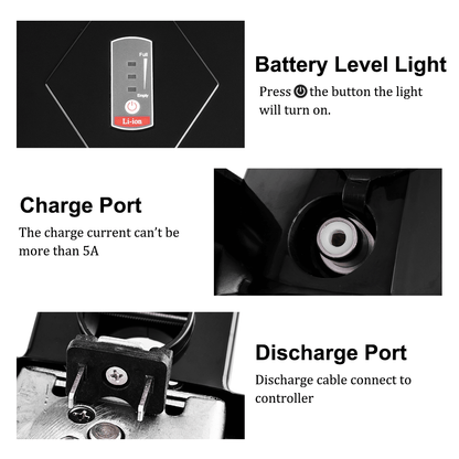 Battery charge/discharge port and level light