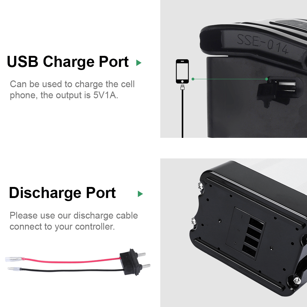 Battery USB charge port and discharge port