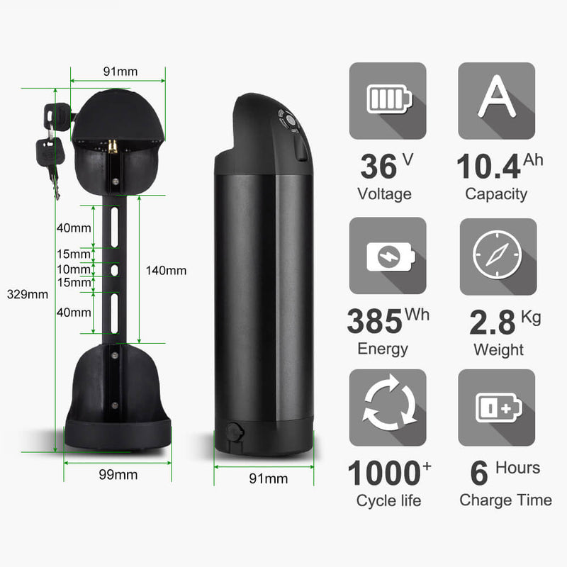 36V 10.4Ah Original Li-ion Cell Lithium-ion Battery Electric Bicycle Bottle New Black DIY