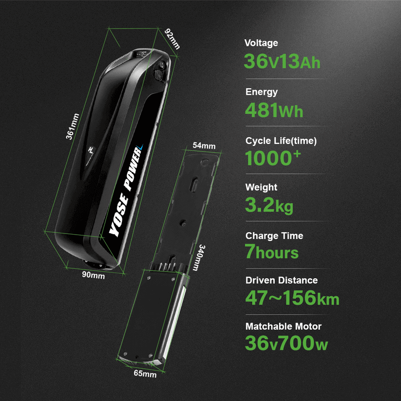 36V 13Ah Hailong E-Bike Down Tube Batteria agli ioni di litio con spina a 4 pin e adattatore XT60