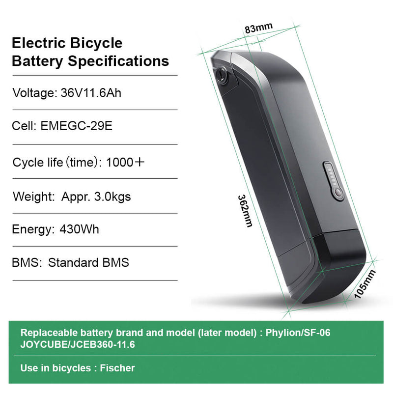 36V 11.6Ah Original Li-ion Cell  Lithium-ion Battery Electric Bicycle for Phylion SF-06L JOYCUBE/JCEB360-11.6