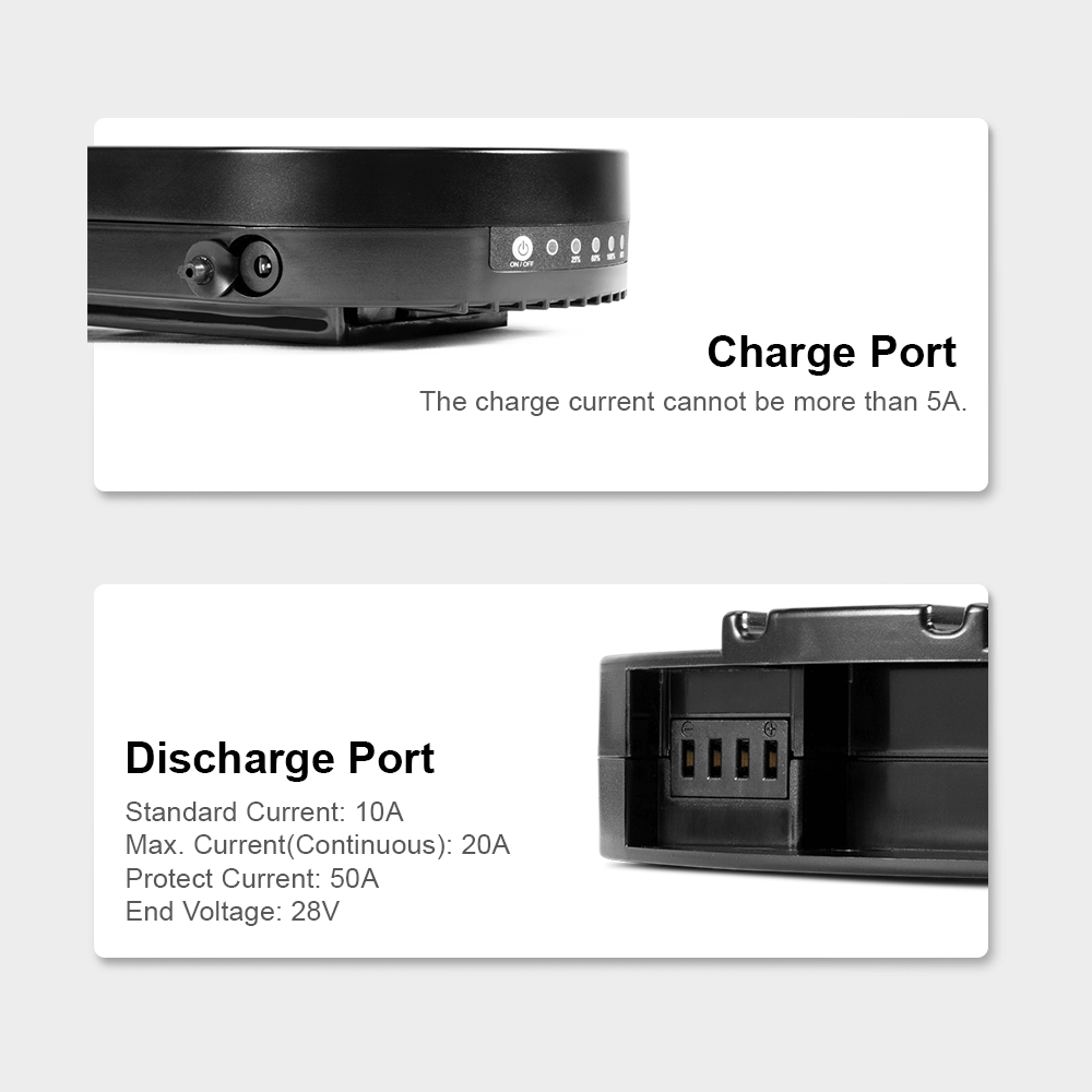 Battery charge port and discharge port