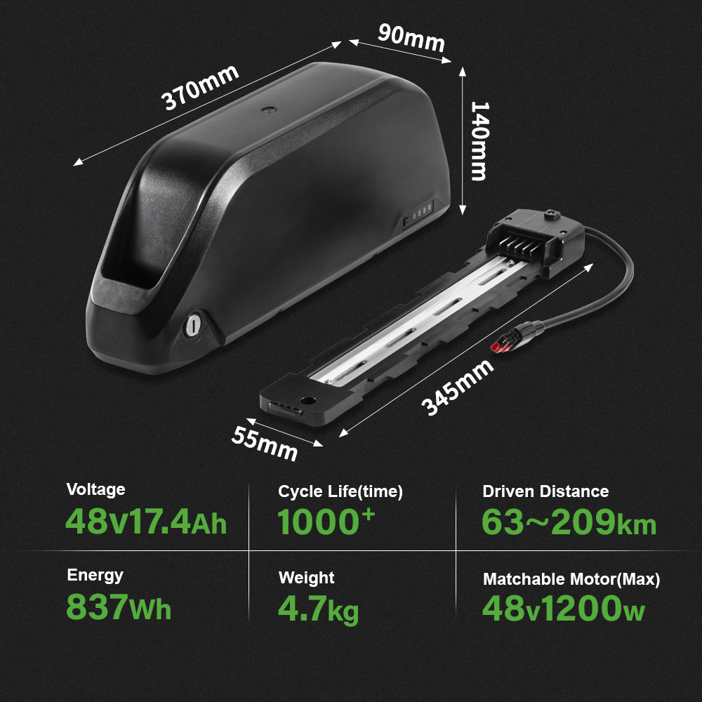 Batterie Li-ion 48V 17.4Ah avec prise Anderson E-Bike Down Tube Accu pour kit moteur 48V 250W-1200W