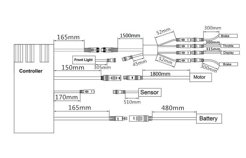 Length data of the connecting cables of each part of E-Bike Conversion Kit