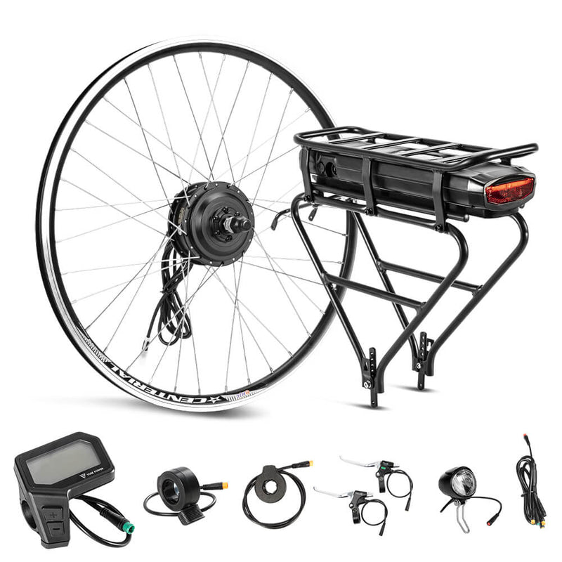 E-Bike Conversion Kit 36V 250W 28"(700C) Front Motor Kit with 36V 13Ah Rear Battery with Rack and Charger fit for Bike with V-brake and Disc brake