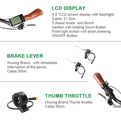 E-Bike Conversion Kit, LCD display, brake lever and thumb throttle