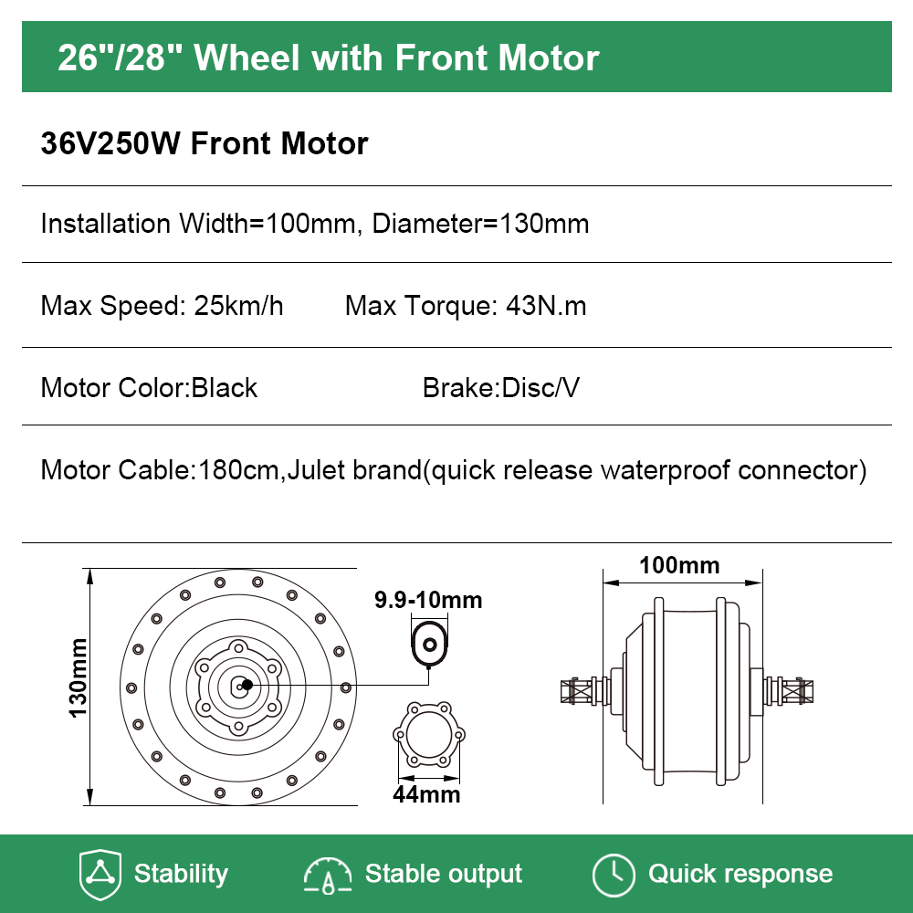 E-Bike Conversion Kit, Front motor parameters