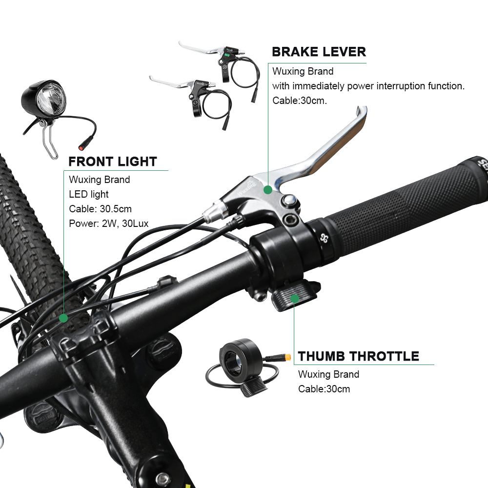 Installation location of E-Bike Conversion Kit, front light, brake lever and thumb throttle