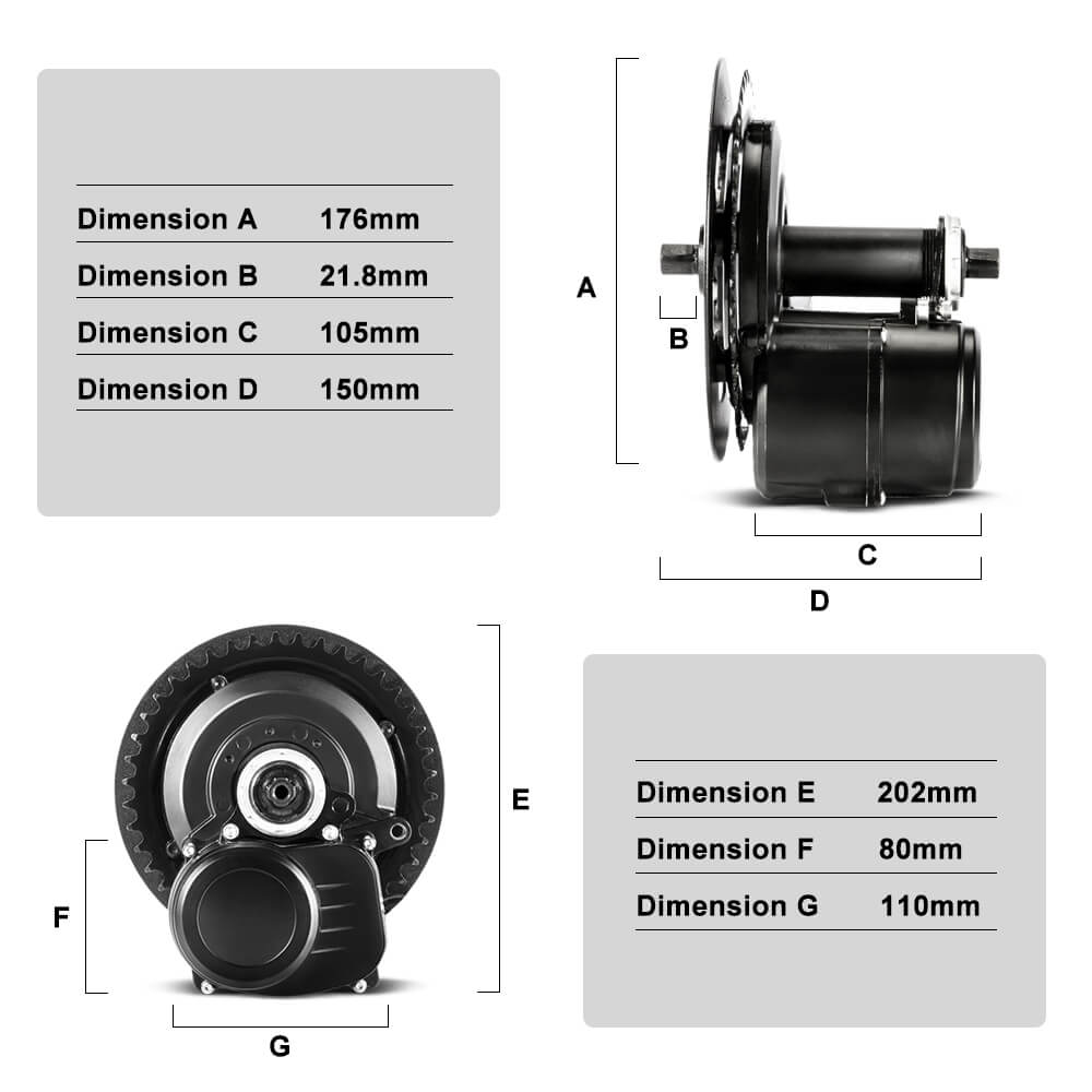 E-Bike Conversion Kit, Black motor size details